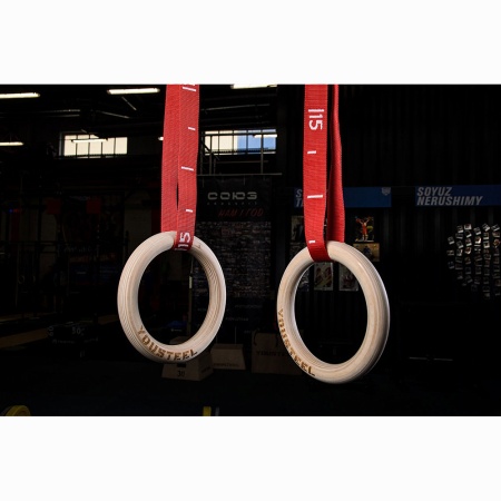 Купить Кольца гимнастические 32 мм красные стропы в Бабаеве 