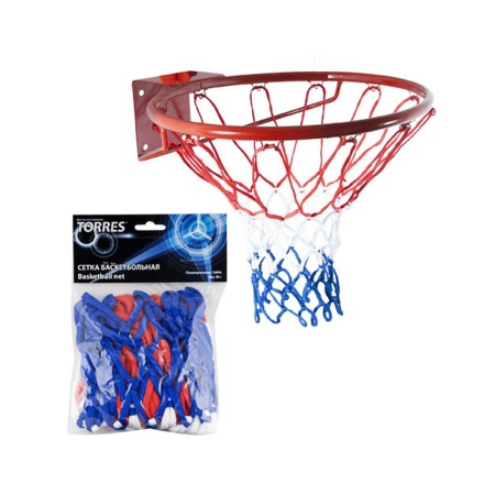 Купить Сетка баскетбольная Torres, нить 4 мм, бело-сине-красная в Бабаеве 